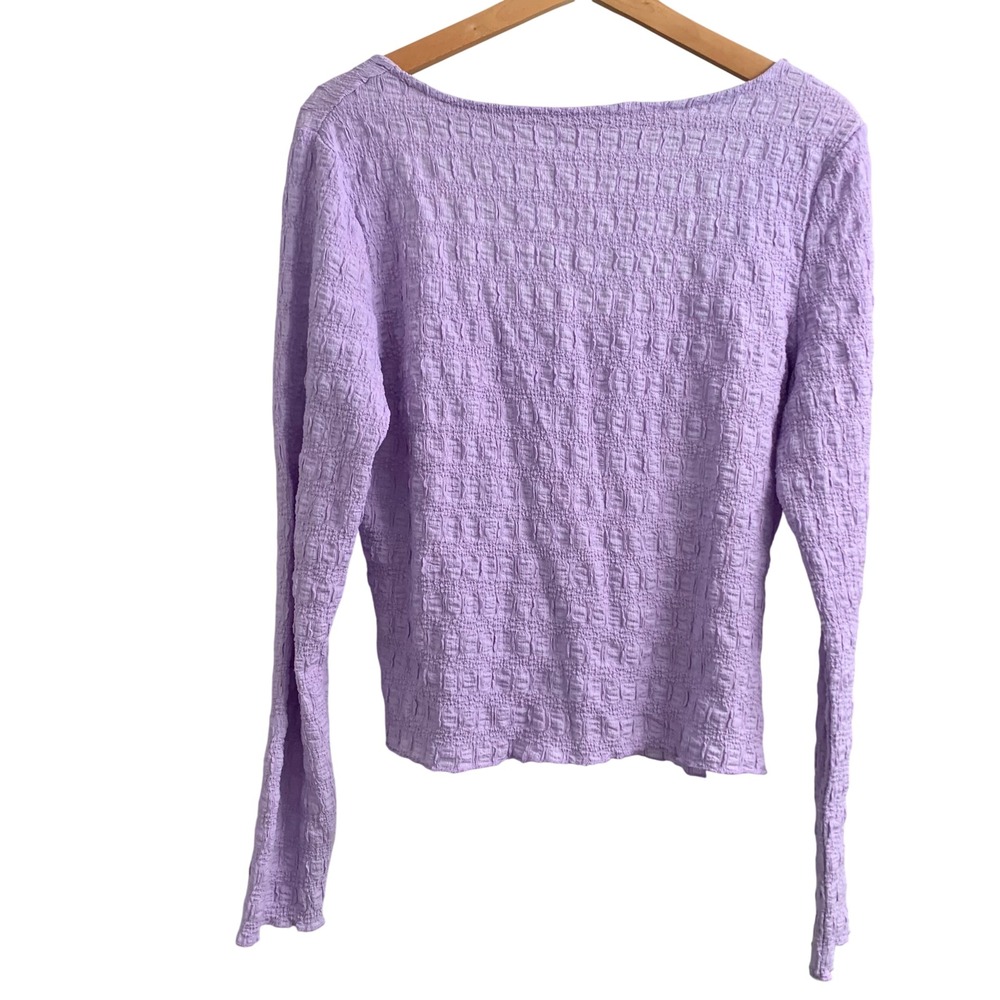 NWT Elodie Lavender Textured Square Neck Long Sleeve Top Size Large